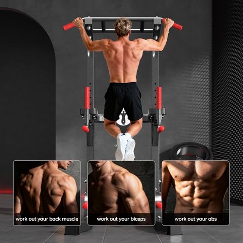 DlandHome Power Tower Pull Up Bar Station, Heavy Duty Adjustable Height for Home Gym Strength Training Equipment 330LBS Weight Capacity, Pull Up Dip Station - color: Black