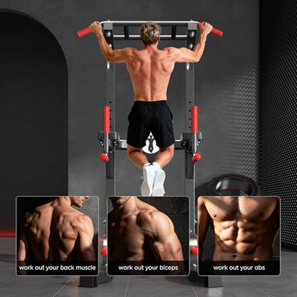 DlandHome Power Tower Pull Up Bar Station, Heavy Duty Adjustable Height for Home Gym Strength Training Equipment 330LBS Weight Capacity, Pull Up Dip Station - color: Black
