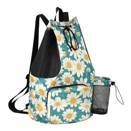 Green Daisy Mens Drawstring Bags Climbing Gym Bag With Pockets Waterproof
