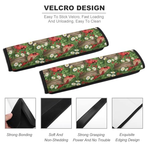 2PCS Breathable Seat Belt Cover for Adults and Children, Most Cars, Cardinal Bird Daisy Flower Shoulder Harness Cover, Shock Absorption - color: Pattern 646