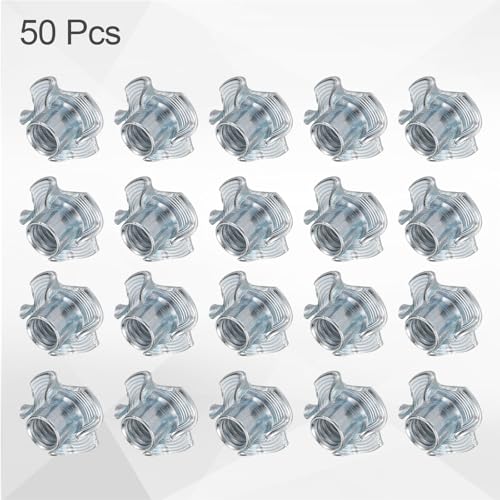 HARFINGTON 5/16x10mm T-Nuts 4 Pronged Tee Nut 0.83" x 0.39" Fully Thread Carbon Steel Inserts for Wood, Rock Climbing Holds, Cabinetry, Furniture 50pcs - size: 5/16" x 0.39" x 0.83" x 0.39"