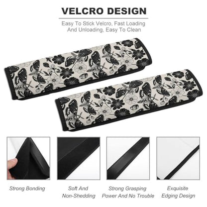 1 Pair Gothic Skull Death Moth Flowers Car Seat Straps Shoulder Pads Soft Padded Harness Pads Strap for Adult Use, Stroller Pushchair High Chair, Comfortable Driving - color: Pattern 252