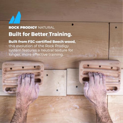 TRANGO Rock Prodigy Hangboard - Finger Training Board for Rock Climbing, Build Finger Strength, Home Training Board, Natural - Beech Wood, Pivot, Forge, Training Center - style: Natural