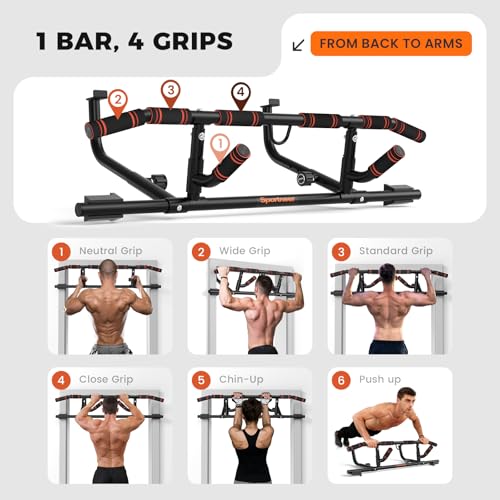 Sportneer Pull up Bar for Doorway, Rotating Handles, Multi-Grip | Door Pull Up Bar, Upper Body Trainer, 440 lb, Home Gym Strength Training