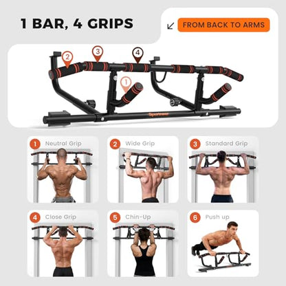 Sportneer Pull up Bar for Doorway, Rotating Handles, Multi-Grip | Door Pull Up Bar, Upper Body Trainer, 440 lb, Home Gym Strength Training