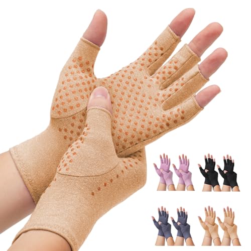 DRNAIETY 2-Pair Arthritis Compression Gloves- for Hand Arthritis, Carpal Tunnel Pain, Rheumatoid Arthritis, RSI, Fingerless, Anti-Slip, Breathable Gloves for Men & Women, Typing, Daily Use(S Brown) - color: Brown, size: Small