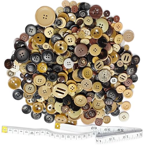 500-600 Pieces Variou Size Resin Buttons Various Shapes Variou Color Sewing Craft Handmade Button Painting DIY Ornament with 60" Long Soft Ruler(Brown) - color: brown