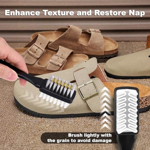 XANGNIER Suede Shoe Cleaner Kit for Birkenstock,3 Pcs Suede & Nubuck Care Set-2-In-1 Shoe Cleaning Brush,Suede Eraser and Glue Eraser for Sandals,Clogs,Leather Footbeds,Boots,Sneaker,Furniture