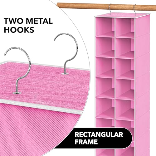 Simple Houseware 20 Section Shelves Hanging Shoes Organizer, Pink | Dual Metal Hooks, 10 Tier, Holds Up to 20 lbs, for Narrow Space - color: Pink