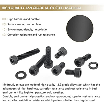 126 Pieces Black M6 x 8/10 /12/16 /20/25 /30mm Hex Socket Head Cap Screws Nuts Washers Assortment Kit, 12.9 Grade Alloy Steel - size: M6, style: Socket Head