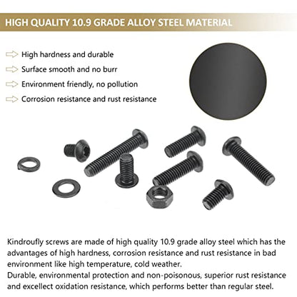 148 Pieces Black M6 x 8/10 /12/16 /20/25 /30mm Button Head Socket Cap Screws Nuts Washers Assortment Kit, 10.9 Grade Alloy Steel - size: M6, style: Button Head