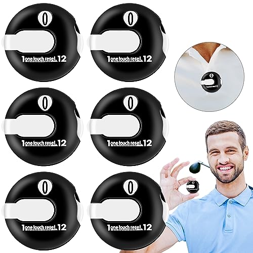 Frienda 6 Pack Golf Stroke Counter Clicker, Mini Score Counter, One-Touch Reset Clip for Gloves, Belt & Golf Bag, Counts up to 12 Strokes - color: Black