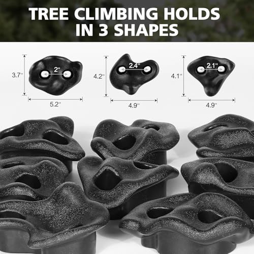 TOPNEW 12PCS Ninja Tree Climbing Holds and 6 Sturdy Ratchet Straps for Kids Tree Climbing, Large Climbing Rocks for Outdoor Ninja Warrior Obstacle Course Training - style: 12 Black Climbing Holds