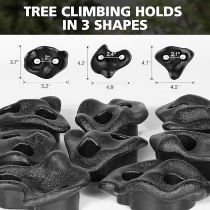 TOPNEW 12PCS Ninja Tree Climbing Holds and 6 Sturdy Ratchet Straps for Kids Tree Climbing, Large Climbing Rocks for Outdoor Ninja Warrior Obstacle Course Training - style: 12 Black Climbing Holds