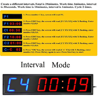 LED Interval Timer Count Down/Up Clock Stopwatch (Two Blue+Four Red)