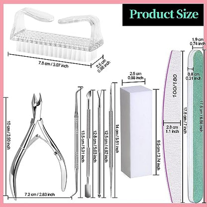 FANDAMEI Manicure Kit, Nail Files 100/180, Cuticle Nippers, Nail Buffer Block, Cuticle Pusher, Cuticle Peeler, Ingrown Toenail Tool, Toenail File, Nail Care Kit, Nail Tools for Manicure, White - color: H-white