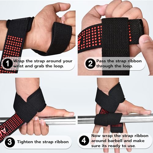AQF Weight Lifting Straps, Padded Cotton Gym Wrist Straps for Deadlifts | 23" Extra-Long, Heavy-Duty Webbing, 5mm Neoprene Cushioning, Open-Loop Design, Sold as Pair, Ideal for Rows & Pull Workout - color: Grey Gel Grip