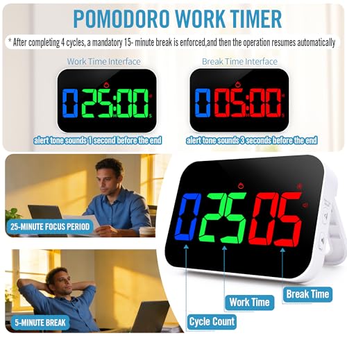 Digital Timer for Classroom, Pomodoro, Gym & Kitchen – Rechargeable Magnetic Countdown Timer, Large LED Display, Loud Alarm, 3 Volume Levels & 3 Brightness Settings - style: Upgraded Version with Gym Modes