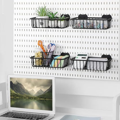 Maxdot 4 Pcs Pegboard Baskets with Hook, Compatible with IKEA Skadis Peg Board, Wall Bins and Baskets Storage Box Containers Accessories for Home Garage Office, 11 x 5 x 3 Inches(Black) - color: Black