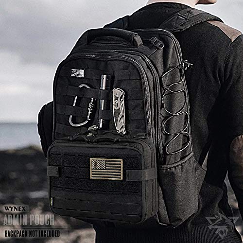WYNEX Tactical Molle Admin Pouch, Double Layer Large EDC Tool Pouch Bag | Laser-Cut Design, Medical EMT IFAK with Map Pocket, Tool Organizer Molle Accessories, Flag Patch Included, 9.5"x7.5"x3.2" - color: Black