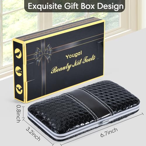 Yougai Manicure Set 18 Pieces Professional Nail Clippers Pedicure Kit Men Women, Stainless Steel Fingernail Toenail Cutters, Nail Care Grooming Tools with Leather Travel Case - color: Black