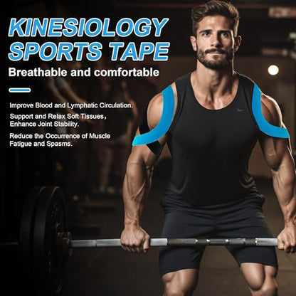 SUPERBE Precut Kinesiology Tape (3 Rolls Pack), Elastic Sports Tape for Pain Relief, Muscle Support, Recovery and Physio Therapy, Breathable, Waterproof (Beige Blue Pink) - color: Beige Blue Pink