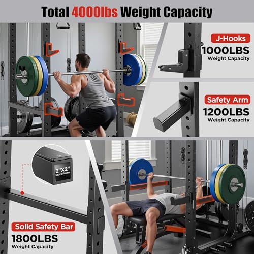 SPORTSROYALS Power Rack, Multi-Functional Power Cage, Squat Rack with Pulley System & LAT Pull Down, Workout Cage with J Hooks for Home Gym - color: Black, style: Power Cage Only