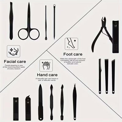 23-Piece Professional Manicure Set – Stainless Steel Nail Clippers & Pedicure Grooming Kit with Travel Leather Case for Women and Men - color: 23pcs