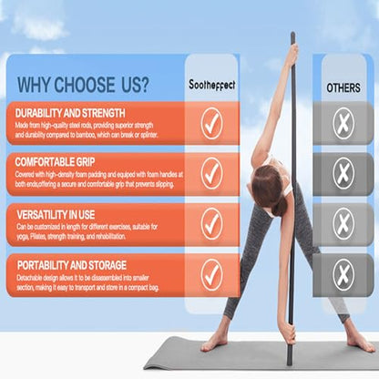Pongnas Stretching Stick with 4 Steel Rods Non Slip Ergonomic Handles Pilates Balance Pole for Flexibility Training Shoulder Mobility Strength Home Gym Workouts