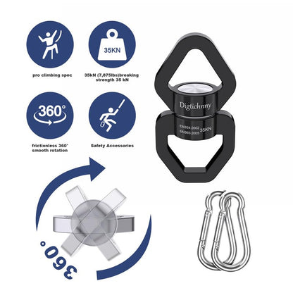 35KN Swing Swivel with Swivel Carabiner, Black, 2 Pack | For hanging chairs, aerial yoga, hammocks, tire swings, kids' swings, gym rings, web tree swings, smooth rotation - color: Black, size: 2 pack with carabiners