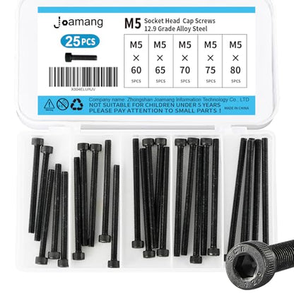 M5 x 60mm 65mm 70mm 75mm 80mm Hex Socket Head Cap Screws Bolts, 12.9 Grade Alloy Steel, Black Oxide Finish, Metric Allen Drive, Fully Threaded, Assortment Kit 25Pcs - size: Socket M5x60-80mm