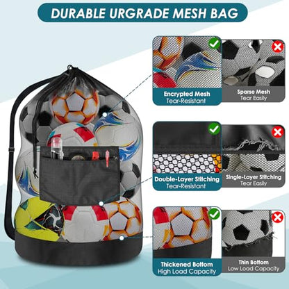 BROTOU Extra Large Soccer Ball Net Bag, 40" x 30" Drawstring Mesh Ball Bag with Zipper Pocket, Sports Equipment Bag for Gym, Cloth, Beach, Swimming Gears - color: Black-3pcs-Durable Upgrade