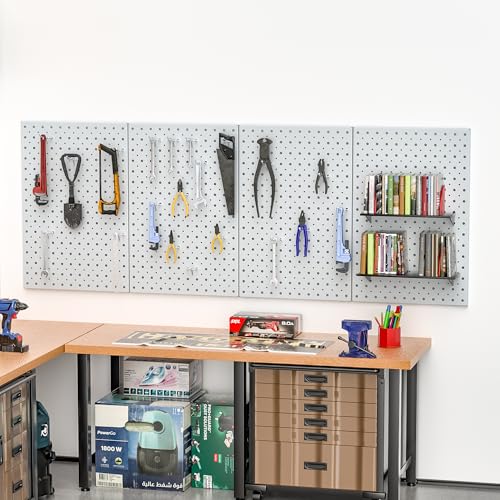 Pegboard Smith Metal Pegboard Panels, 16" x 12" Heavy-Duty Steel Peg Boards for Garage Tool Storage, Wall-Mounted Pegboard Organizer System (Pack of 4, Gray) - color: Gray