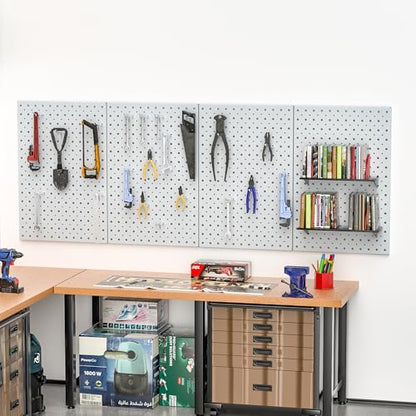 Pegboard Smith Metal Pegboard Panels, 16" x 12" Heavy-Duty Steel Peg Boards for Garage Tool Storage, Wall-Mounted Pegboard Organizer System (Pack of 4, Gray) - color: Gray