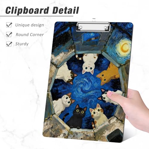 Rimilak Wood Clipboard, 8.5x11 Hardboard Clip Board,Cute Sky Cat | Fun Design, Cute Custom Pattern, 9 x 12.5 in Letter Size for Classroom, Teachers, Kid, Woman, School & Office Supply - color: Cute Sky Cat