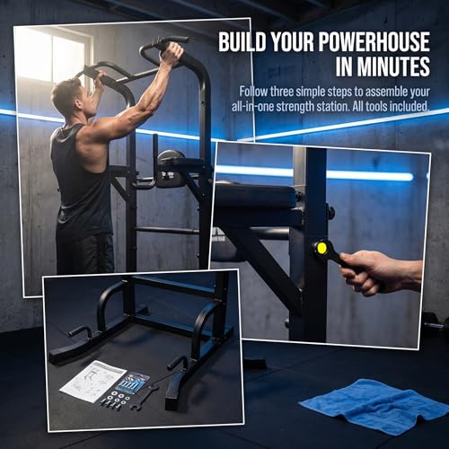 BARWING Power Tower Pull Up Bar Station Adjustable Height Dip Bar Station for Home Gym Strength Training Workout Equipment 550LBS