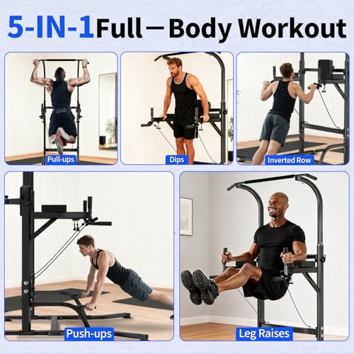 Power Tower Pull Up Bar and Dip Station,Adjustable 86.6 inches | Adjustable Height,Strength Training Equipment,Home Gym Workout,Multi-Function,Space-saving,Easy Assembly,Stable Structure