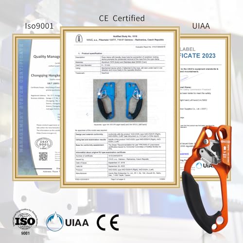 NewDoar UIAA & CE Certified Hand Ascender Rock Climbing Tree Arborist Rappelling Gear Equipment Rope Clamp for 8~13MM Rope - color: Orange Set-left
