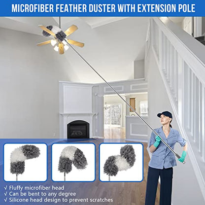 Dusters for Cleaning and Grout Brush with Long Handle Kit