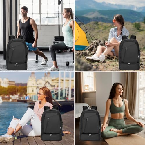 seyfocnia Gym Backpack for Men,Waterproof Gym Bag With Shoe Compartment Lightweight Travel Bag Sports Backpack Casual Daypack-Black - size: 20inch