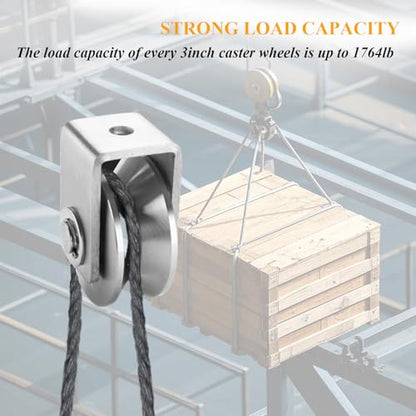 Stainless Steel V Groove Wheel Heavy Duty Pulley Smooth Rolling Door Wheels Sliding Gate Hardware High Weight Capacity Rollers Rolling Driveway Gate Bracket Rollers for Carts Furniture Machinery - size: 4pc 3inV