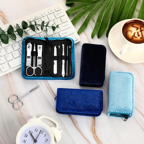 Coume 24 Sets Mini Manicure Set Bulk for Women Men Gifts for Coworkers Nail Grooming Kit 8 in 1 Nail Clippers Kit Luxurious Travel Case Stainless Steel Nails Clipper Set(Blue Series) - color: Blue Series