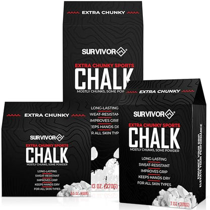 SURVIVOR Gym Chalk - Climbing Chalk, Lifting Chalk, Gymnastics Chalk - Pure Magnesium Carbonate Hand Chalk Powder, Weightlifting Chalk Gym - Rock Climbing Chalk for Weights - color: Extra Chunky, 7 OZ