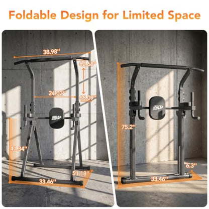 YYJO Foldable Pull Up Bar Free Standing Multi-function Power Tower Dip Bar with Assistance Bands Home Gym Strength Training Equipment - color: Black 03