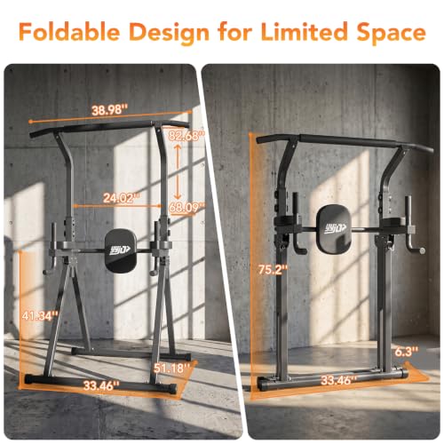 YYJO Foldable Pull Up Bar Free Standing Multi-function Power Tower Dip Bar with Assistance Bands Home Gym Strength Training Equipment - color: Black 03