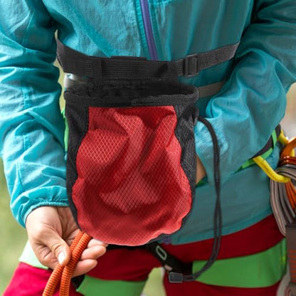 Rock Climbing Chalk Bag Waist Pouch with Drawstring Closure Non-Slip Outdoor Bouldering Chalk Storage Bag for Gymnastics Weightlifting Training (red-Black)