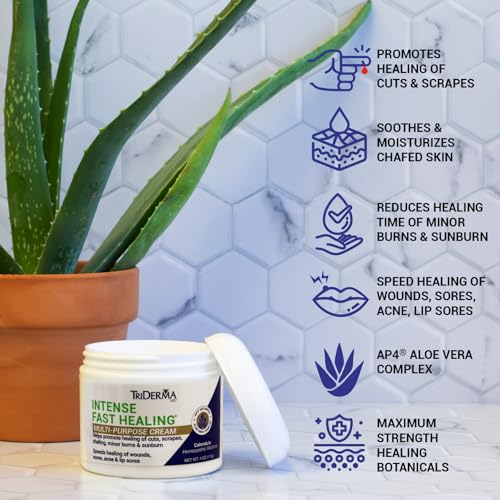 TriDerma Intense Fast Healing Cream, Decreases Healing Time for Minor Irritations, Rashes, Scrapes, Cuts 4 Ounces - size: 4 Ounce (Pack of 1)
