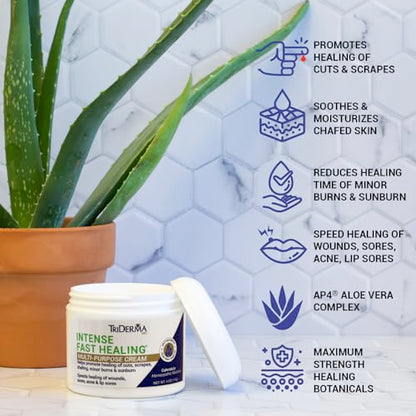 TriDerma Intense Fast Healing Cream, Decreases Healing Time for Minor Irritations, Rashes, Scrapes, Cuts 4 Ounces - size: 4 Ounce (Pack of 1)