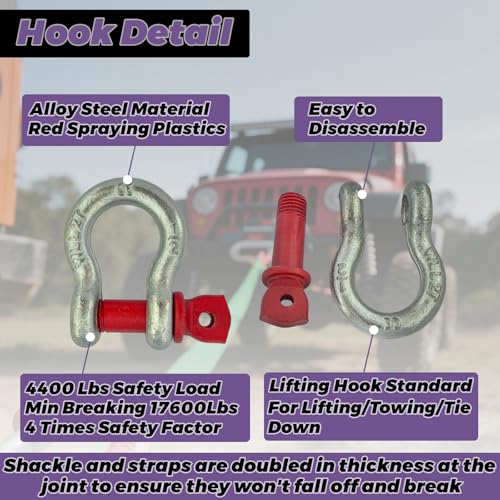 HENBOW Lifting Straps with D Ring Shackle for Hoist,6.5FT× 1In Heavy Duty Flat Lift Sling Web 2200Lbs Safety Work Load，Web Sling Car Tree Saver Winch Recovery - size: 1 Inch × 6.5 FT