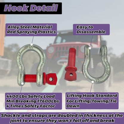 HENBOW Lifting Straps with D Ring Shackle for Hoist,6.5FT× 1In Heavy Duty Flat Lift Sling Web 2200Lbs Safety Work Load，Web Sling Car Tree Saver Winch Recovery - size: 1 Inch × 6.5 FT